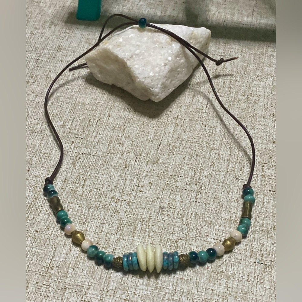 🌸Native American Navajo Handmade Turquoise Necklace With Gold And Silver 🌺